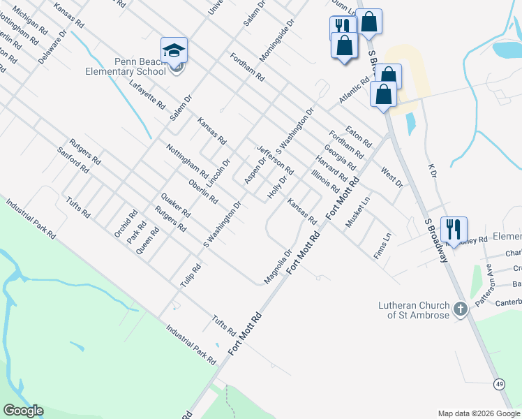 map of restaurants, bars, coffee shops, grocery stores, and more near 11 Michigan Road in Pennsville