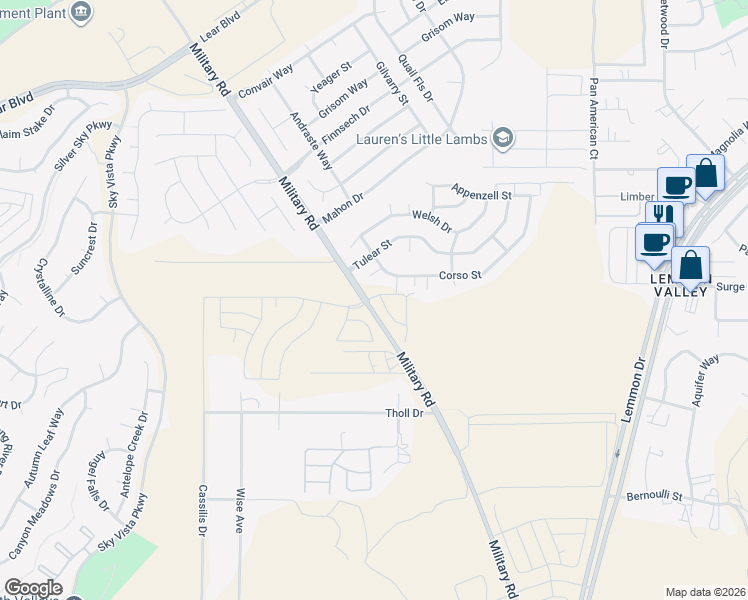 map of restaurants, bars, coffee shops, grocery stores, and more near 7756 Corso Street in Reno