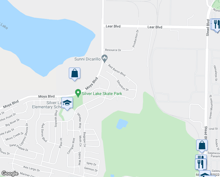map of restaurants, bars, coffee shops, grocery stores, and more near 8842 Sunset Breeze Drive in Reno