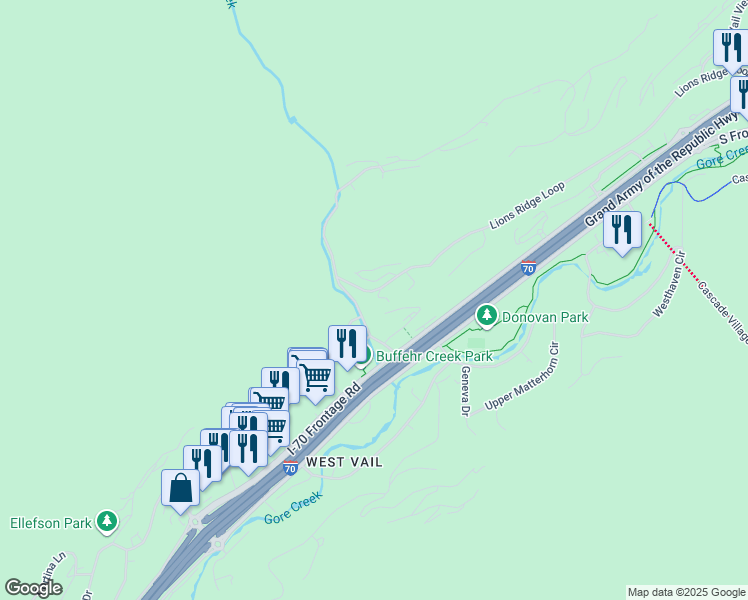 map of restaurants, bars, coffee shops, grocery stores, and more near 1874-1878 Lions Ridge Loop in Vail