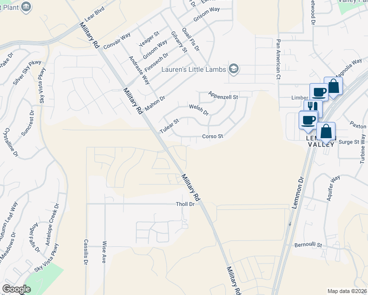 map of restaurants, bars, coffee shops, grocery stores, and more near 8675 Villano Court in Reno