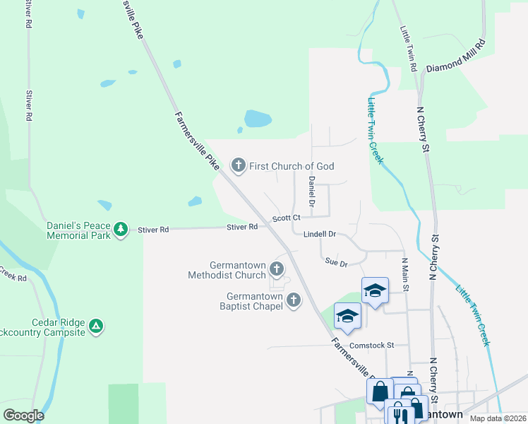 map of restaurants, bars, coffee shops, grocery stores, and more near 51 Jill Road in Germantown