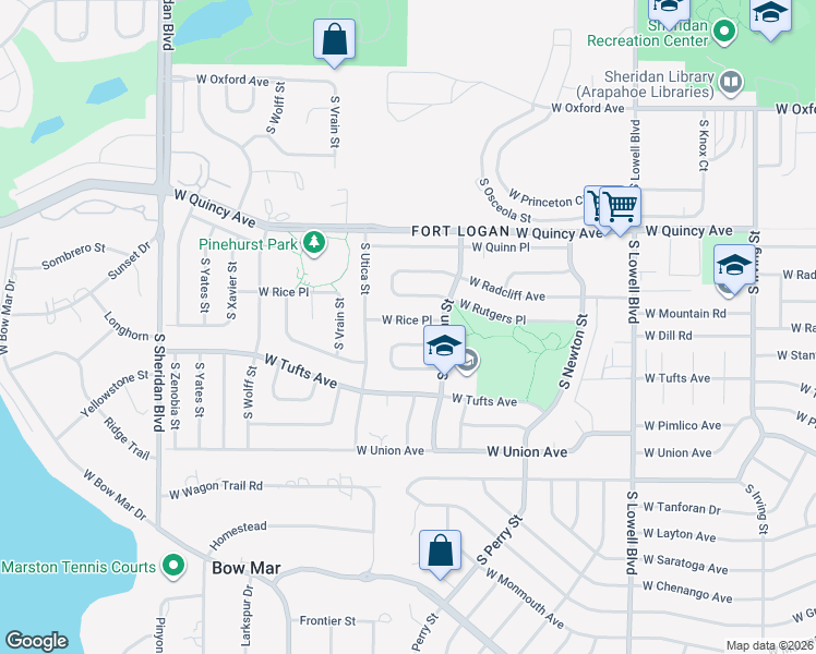 map of restaurants, bars, coffee shops, grocery stores, and more near 4301 West Rice Place in Denver