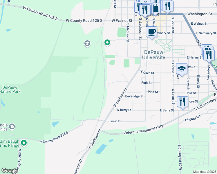 map of restaurants, bars, coffee shops, grocery stores, and more near 98 Jackson Boulevard in Greencastle