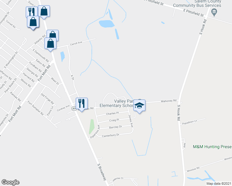 map of restaurants, bars, coffee shops, grocery stores, and more near 18 Page Terrace in Pennsville