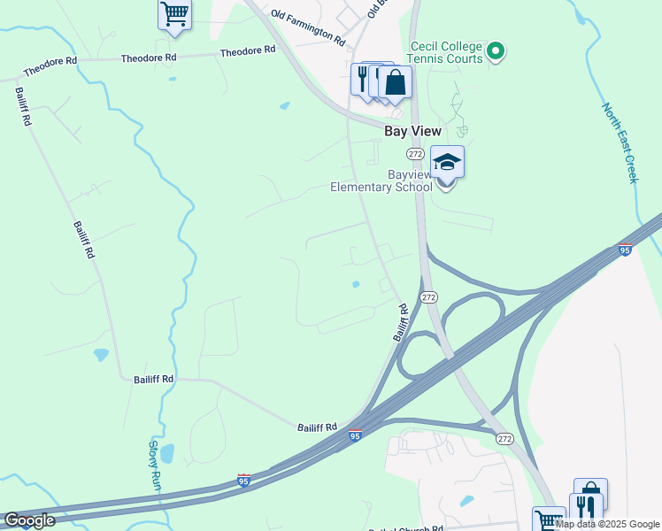 map of restaurants, bars, coffee shops, grocery stores, and more near 131 Old Bayview Road in North East