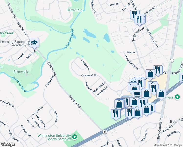 map of restaurants, bars, coffee shops, grocery stores, and more near 503 Coriander Court in Bear