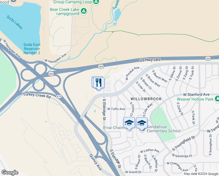 map of restaurants, bars, coffee shops, grocery stores, and more near 4236 South Eldridge Street in Morrison