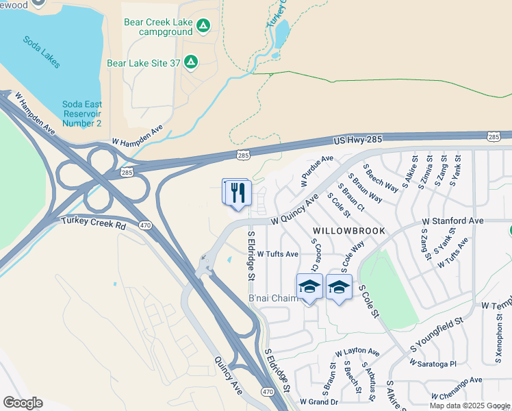 map of restaurants, bars, coffee shops, grocery stores, and more near 4236 South Eldridge Street in Morrison