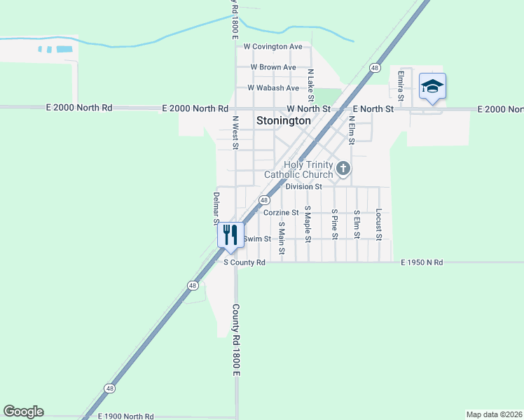 map of restaurants, bars, coffee shops, grocery stores, and more near 116 Livergood Street in Stonington