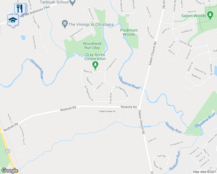 map of restaurants, bars, coffee shops, grocery stores, and more near 254 East Flagstone Drive in Newark