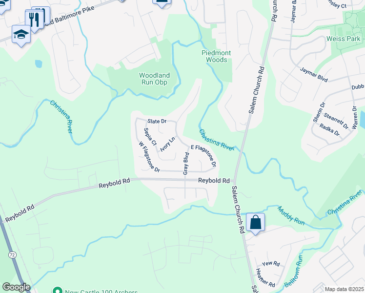 map of restaurants, bars, coffee shops, grocery stores, and more near 254 East Flagstone Drive in Newark