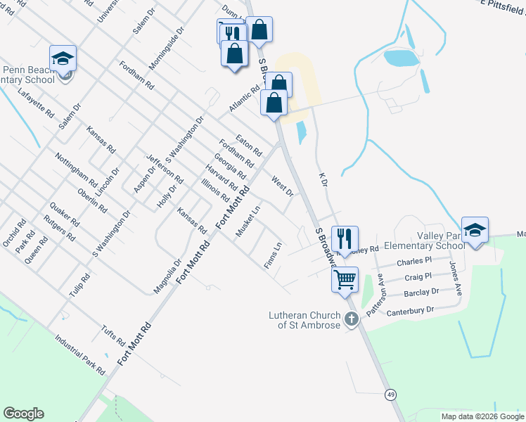 map of restaurants, bars, coffee shops, grocery stores, and more near 3 Musket Ln in Pennsville Township