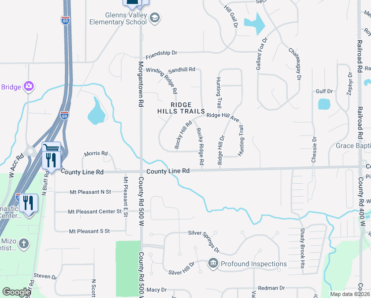 map of restaurants, bars, coffee shops, grocery stores, and more near 1826 Winding Ridge Avenue in Indianapolis