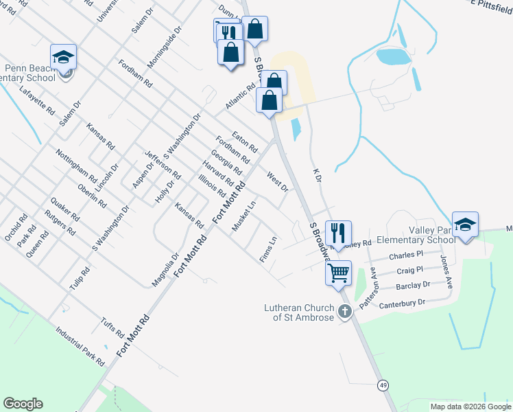 map of restaurants, bars, coffee shops, grocery stores, and more near 3 Musket Lane in Pennsville Township