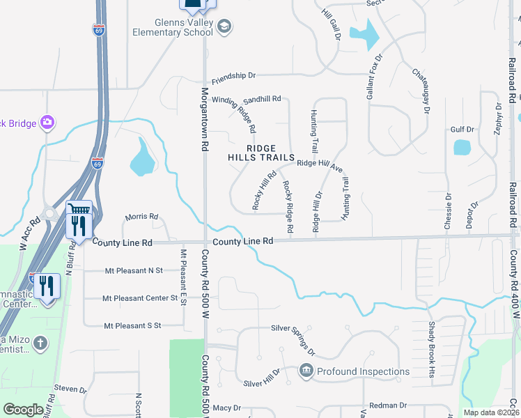 map of restaurants, bars, coffee shops, grocery stores, and more near 1826 Winding Ridge Avenue in Indianapolis