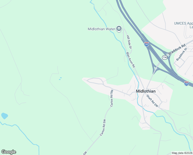 map of restaurants, bars, coffee shops, grocery stores, and more near 20411 Pond Circle Road in Midlothian
