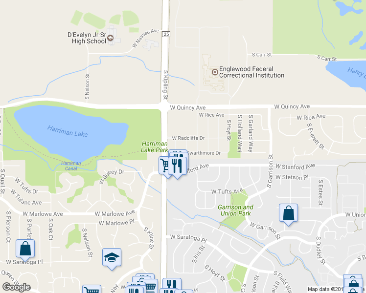 map of restaurants, bars, coffee shops, grocery stores, and more near 4453 South Jellison Way in Littleton