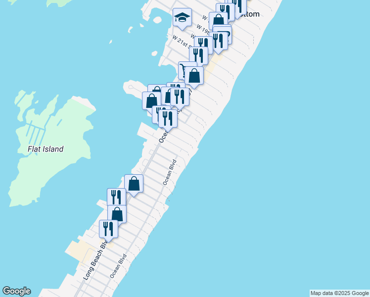 map of restaurants, bars, coffee shops, grocery stores, and more near 137 East 30th Street in Ship Bottom
