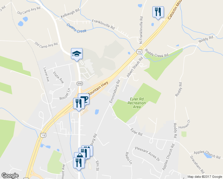 map of restaurants, bars, coffee shops, grocery stores, and more near 42 Catoctin Highlands Circle in Thurmont