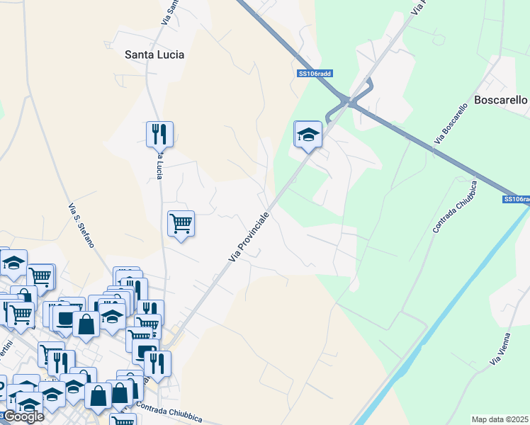 map of restaurants, bars, coffee shops, grocery stores, and more near 123 Via Provinciale in Corigliano Scalo