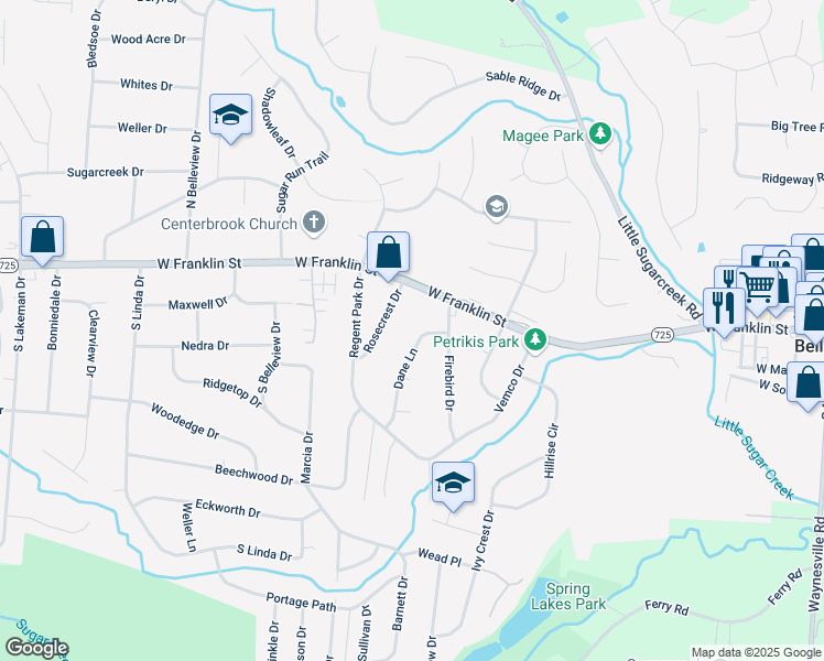 map of restaurants, bars, coffee shops, grocery stores, and more near 2065 Dane Ln in Bellbrook