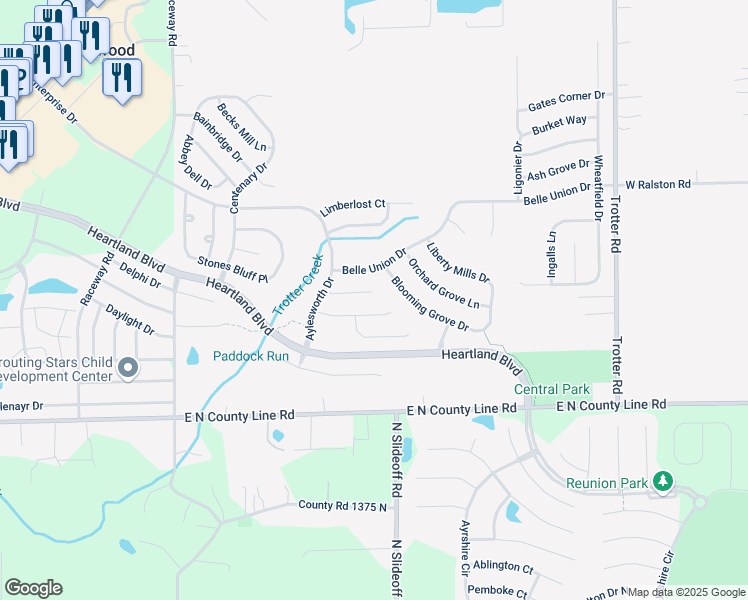 map of restaurants, bars, coffee shops, grocery stores, and more near 8833 Squire Boone Court in Indianapolis