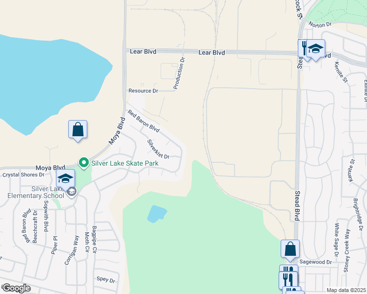 map of restaurants, bars, coffee shops, grocery stores, and more near 9080 Red Baron Boulevard in Reno
