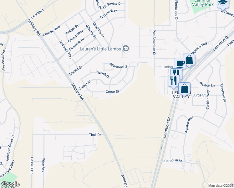 map of restaurants, bars, coffee shops, grocery stores, and more near 7684 Corso Street in Reno