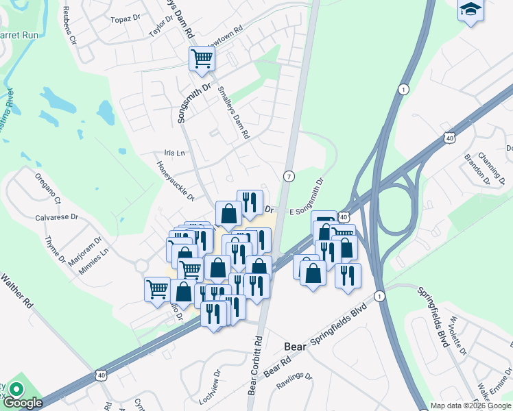 map of restaurants, bars, coffee shops, grocery stores, and more near in New Castle County