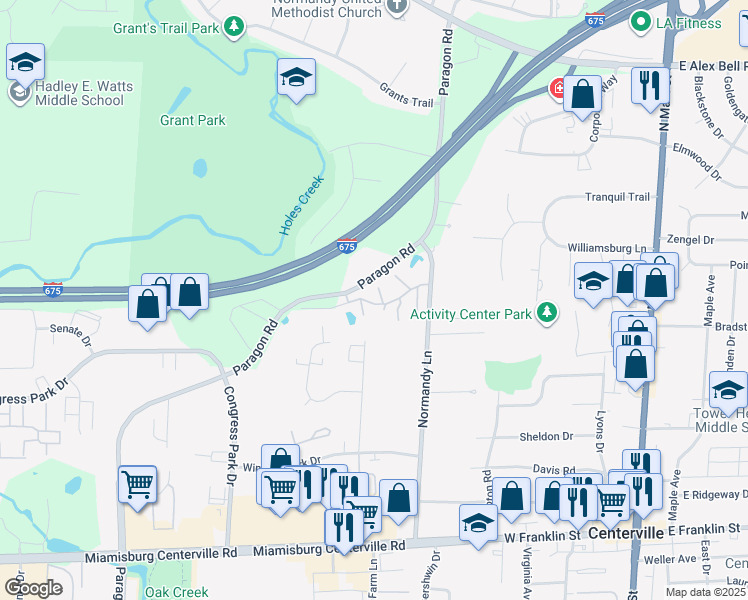 map of restaurants, bars, coffee shops, grocery stores, and more near 7215 Chateauroux Drive in Montgomery County