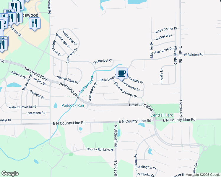 map of restaurants, bars, coffee shops, grocery stores, and more near 8829 Squire Boone Court in Indianapolis