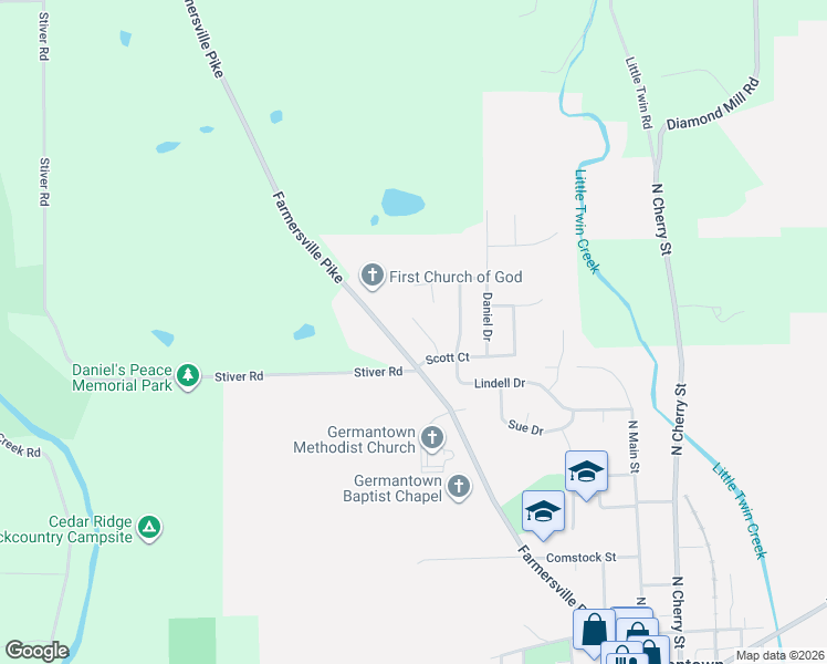 map of restaurants, bars, coffee shops, grocery stores, and more near 51 Jill Road in Germantown