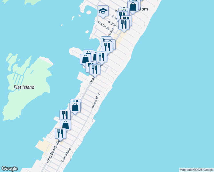 map of restaurants, bars, coffee shops, grocery stores, and more near 137 East 30th Street in Ship Bottom