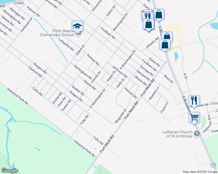 map of restaurants, bars, coffee shops, grocery stores, and more near 11 Michigan Road in Pennsville Township