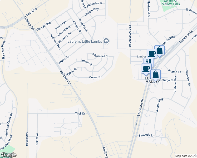 map of restaurants, bars, coffee shops, grocery stores, and more near 7684 Corso Street in Reno