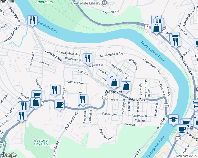 map of restaurants, bars, coffee shops, grocery stores, and more near 422 Holland Avenue in Westover