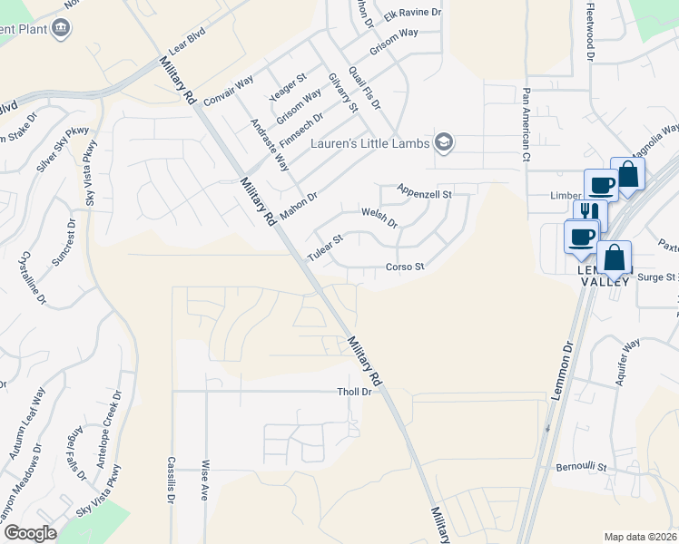 map of restaurants, bars, coffee shops, grocery stores, and more near 7756 Corso Street in Reno