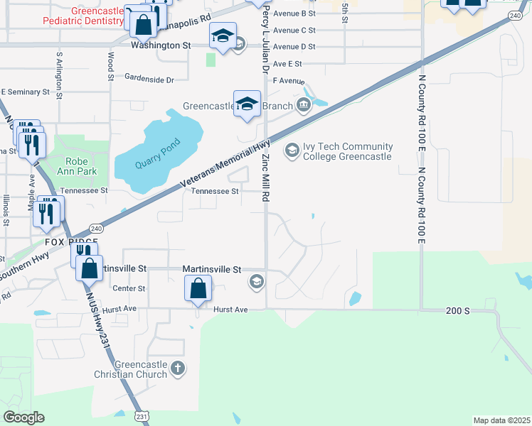 map of restaurants, bars, coffee shops, grocery stores, and more near Zinc Mill Road in Greencastle