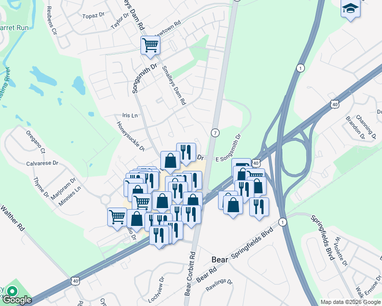 map of restaurants, bars, coffee shops, grocery stores, and more near in New Castle County