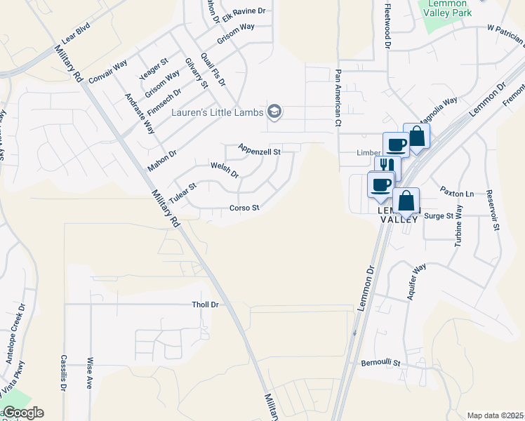 map of restaurants, bars, coffee shops, grocery stores, and more near 7684 Corso Street in Reno