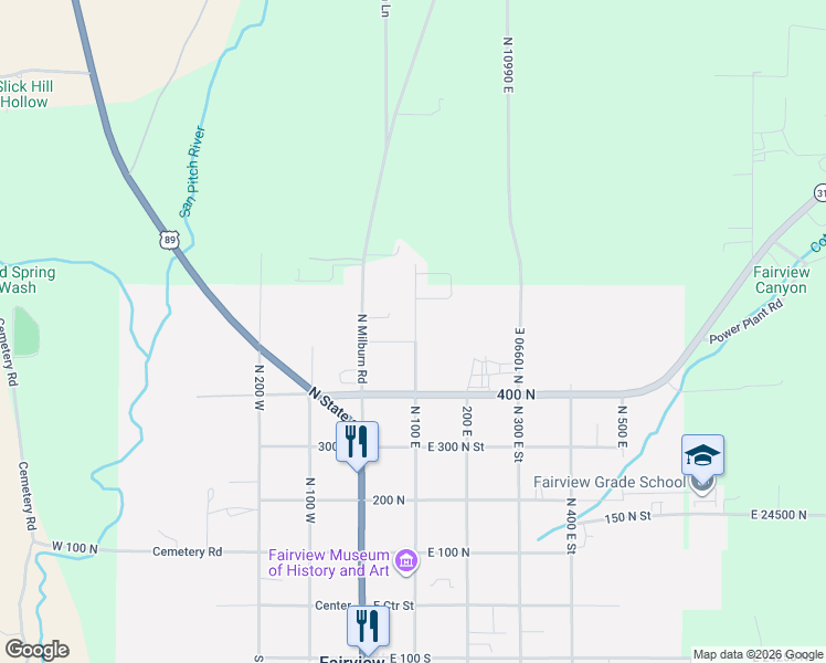 map of restaurants, bars, coffee shops, grocery stores, and more near 525 North 100 East in Fairview