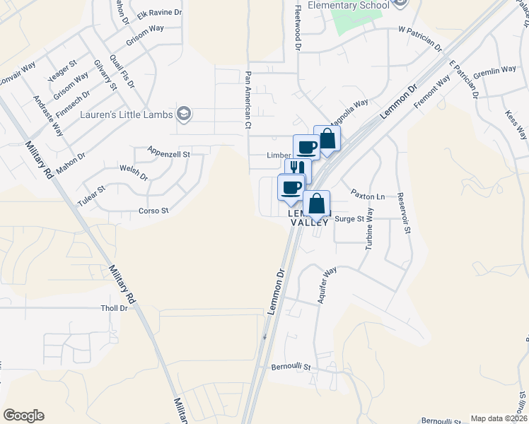 map of restaurants, bars, coffee shops, grocery stores, and more near 147-199 W Surge St in Reno