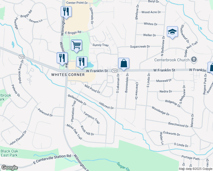 map of restaurants, bars, coffee shops, grocery stores, and more near 2070 Mill Pond Drive in Bellbrook