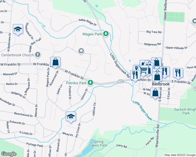 map of restaurants, bars, coffee shops, grocery stores, and more near 3764 W Franklin St in Bellbrook