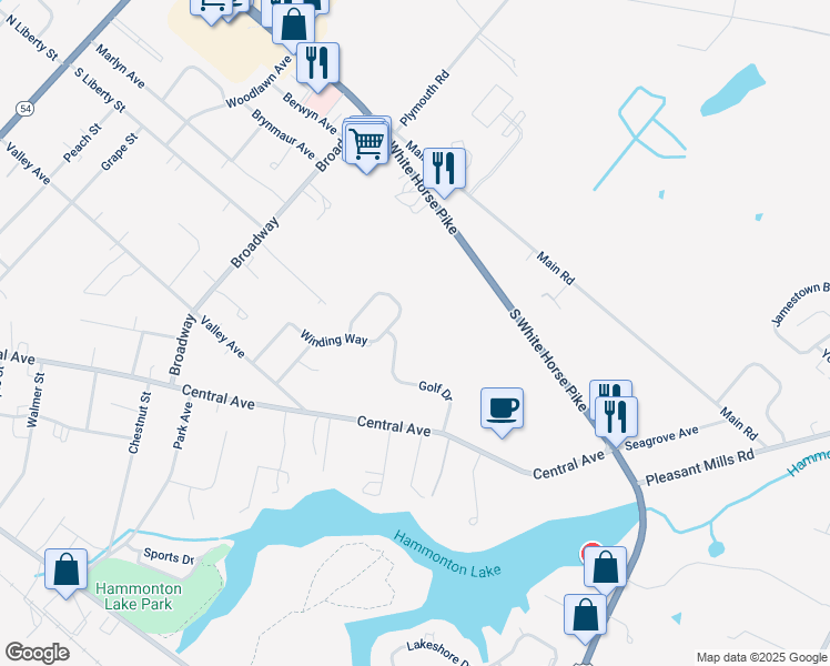 map of restaurants, bars, coffee shops, grocery stores, and more near 40 Golf Drive in Hammonton