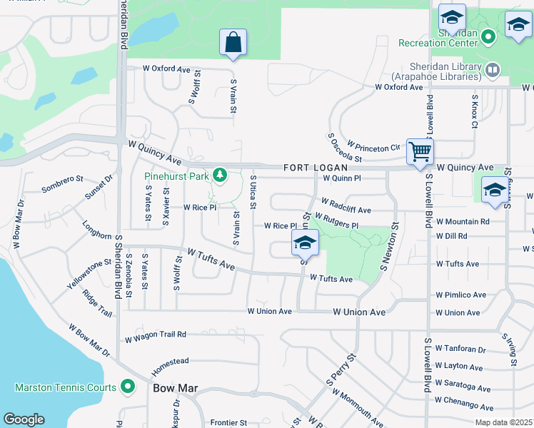 map of restaurants, bars, coffee shops, grocery stores, and more near 4471 West Rice Place in Denver