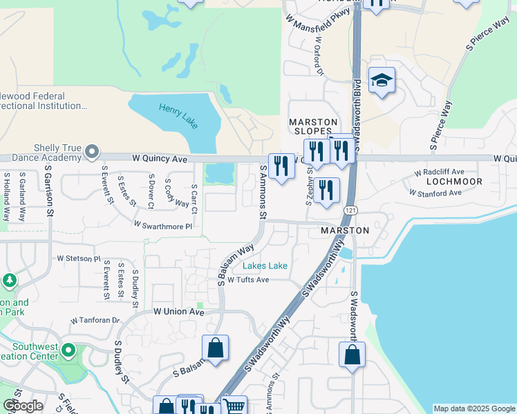 map of restaurants, bars, coffee shops, grocery stores, and more near 8137 West Stanford Avenue in Denver