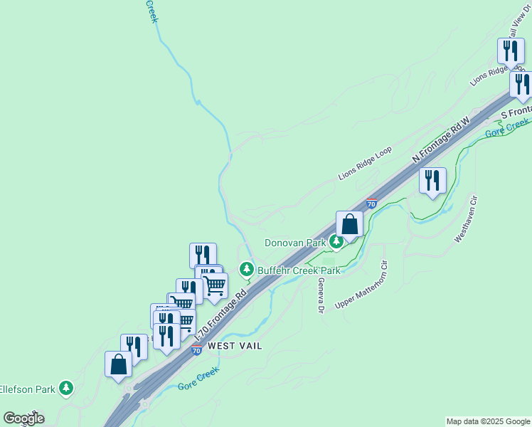 map of restaurants, bars, coffee shops, grocery stores, and more near 1874-1878 Lions Ridge Loop in Vail
