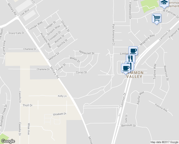 map of restaurants, bars, coffee shops, grocery stores, and more near 7680 Corso Street in Reno